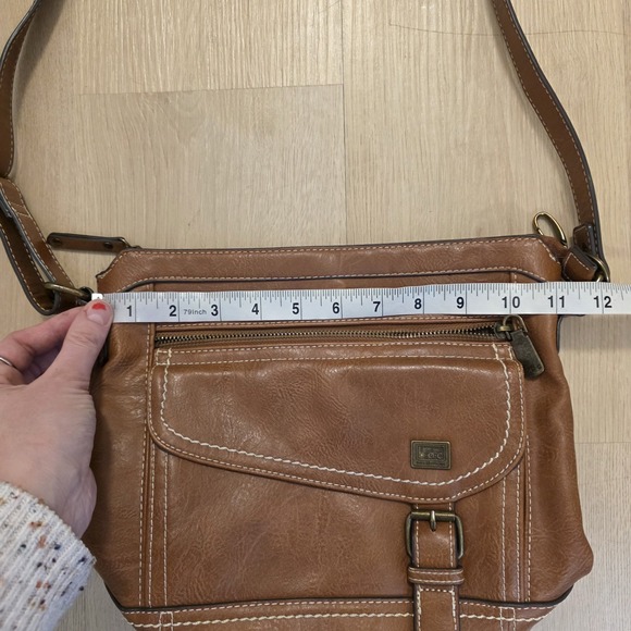 B.O.C Tan Faux Leather Crossbody Satchel Grunge Travel Purse Bag Medium Size - Picture 4 of 10